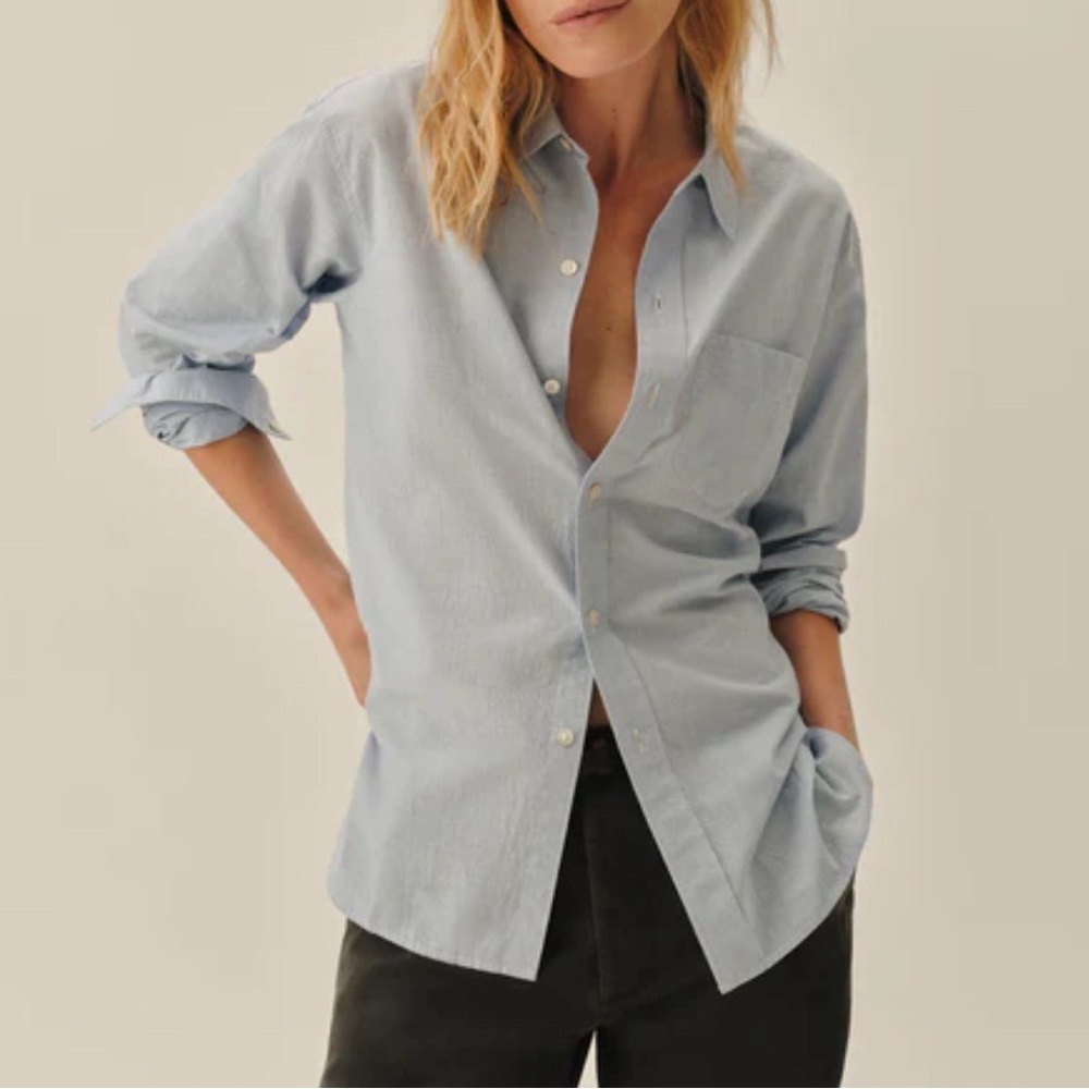 Buck Mason Mainstay Cotton Button Down Shirt Blue Size Small EUC - Picture 2 of 4